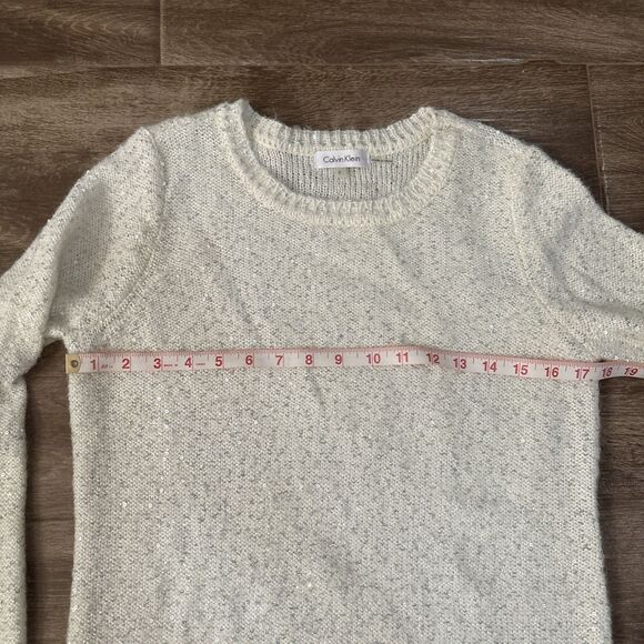 Calvin Klein Silver White Glittery Sweater Women's Size Small Longer Torso - Picture 3 of 8